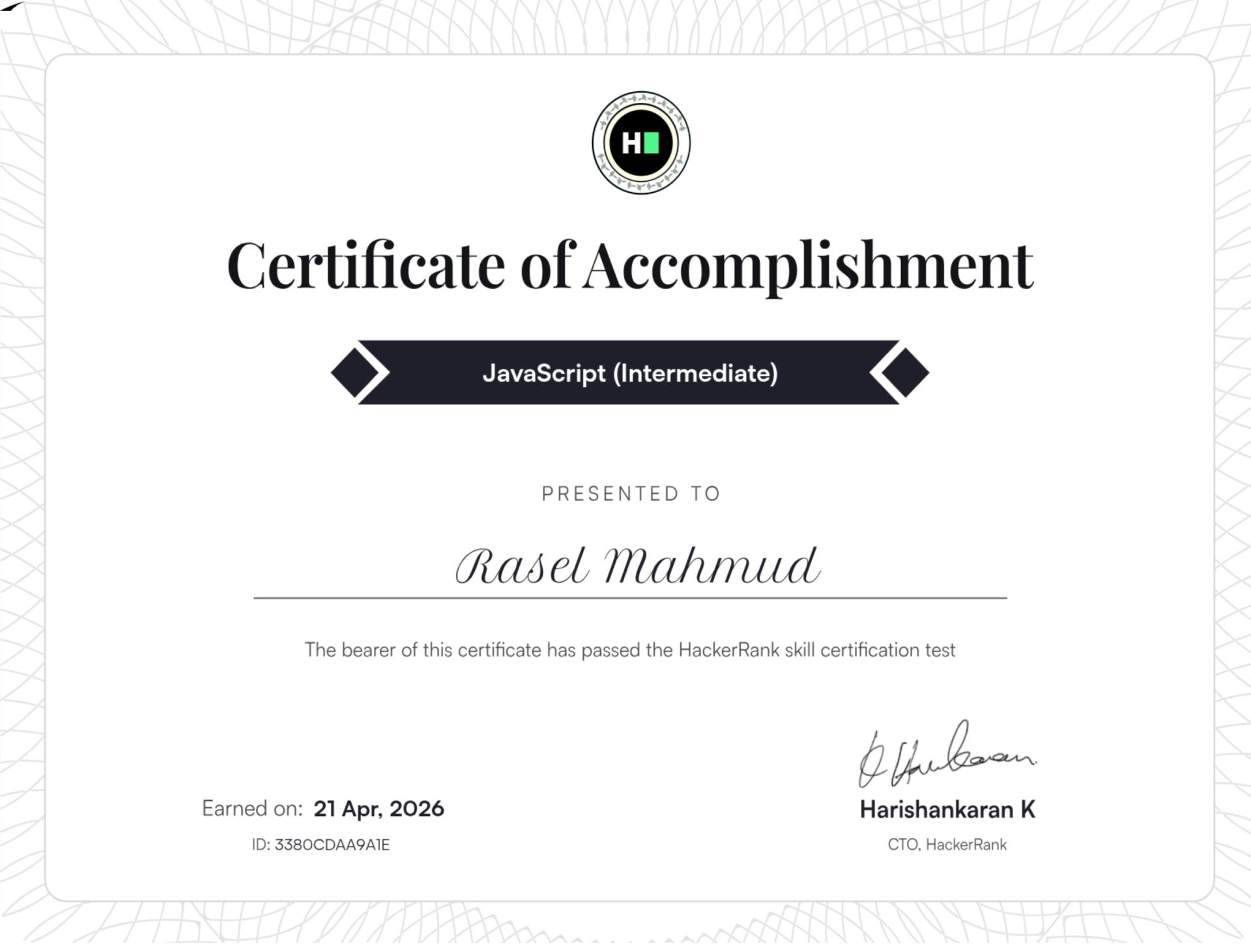 JavaScript (Intermediate) Certificate